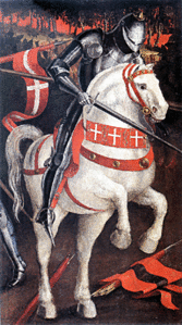 "A Knight in Armor on a White Horse" by a follower of Paolo Uccello, oil on panel