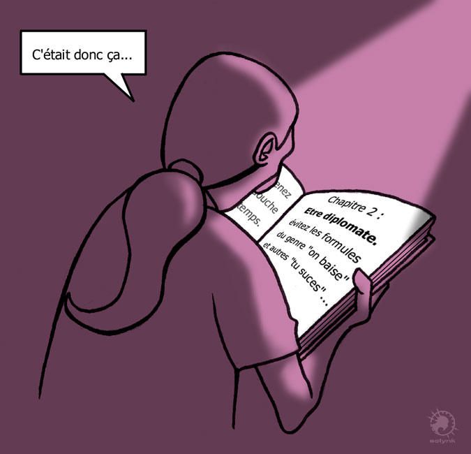dessin humoristique, tous les secrets sur la drague, chapitre un : evitez les formules du genre : on baise, tu suces