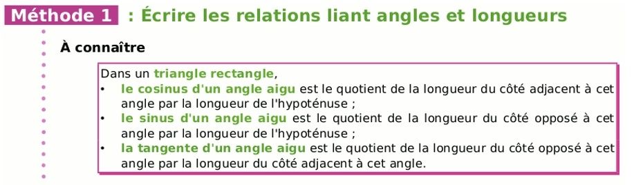 sesamath troisième trigonométrie - définition sinus cosinus tangente