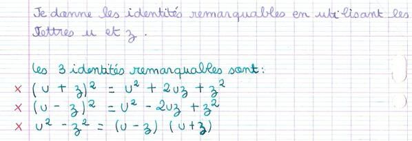 Identités remarquables - exercice