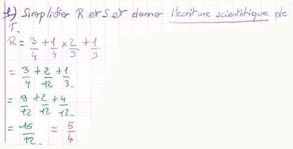 exercices de brevets, petite faute - fraction non simplifiée