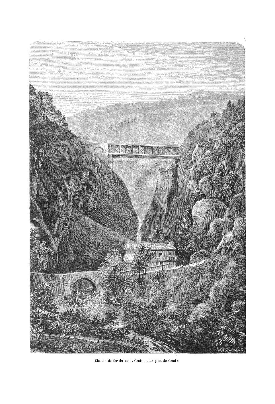 dessin Transports - Le chemin de fer du mont Cenis - Le pont