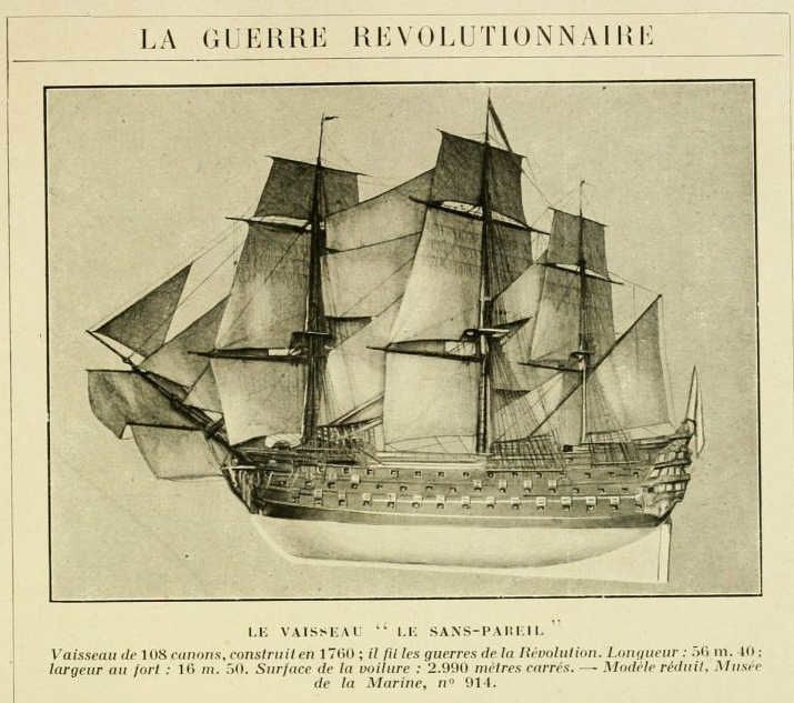 la guerre revolutionnaire - vaisseau 'le sans-pareil' - Dessin-gravure sur la Révolution française