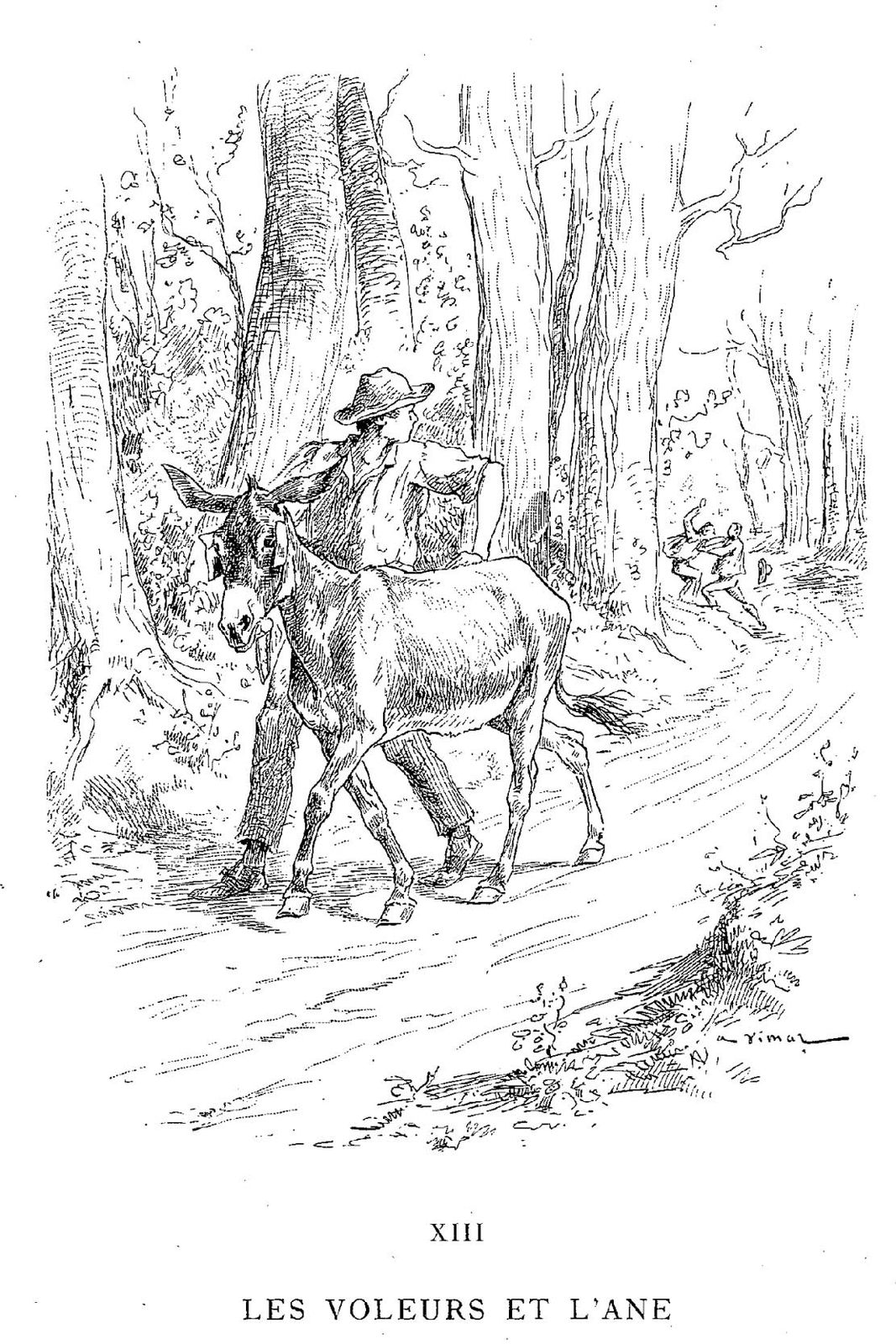 Illustration dessin Vimar fable de La Fontaine les voleurs et l ane
