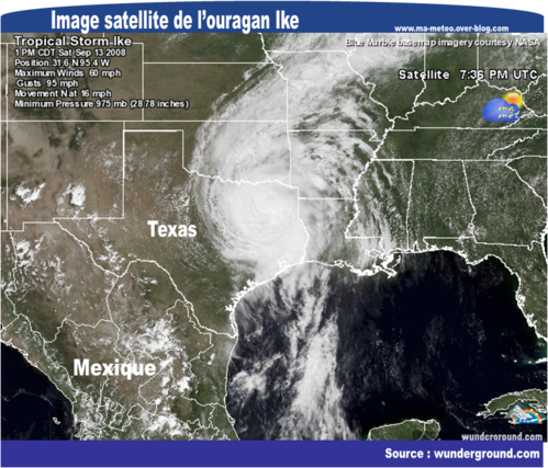  Image satellite de l'ouragan Ike lors de son passage sur le Texas et la Lousiane
