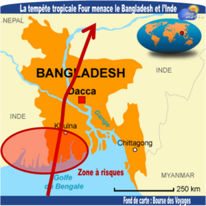 Trajectoire prévue de la tempête tropicale Four (Inde, Bangladesh)