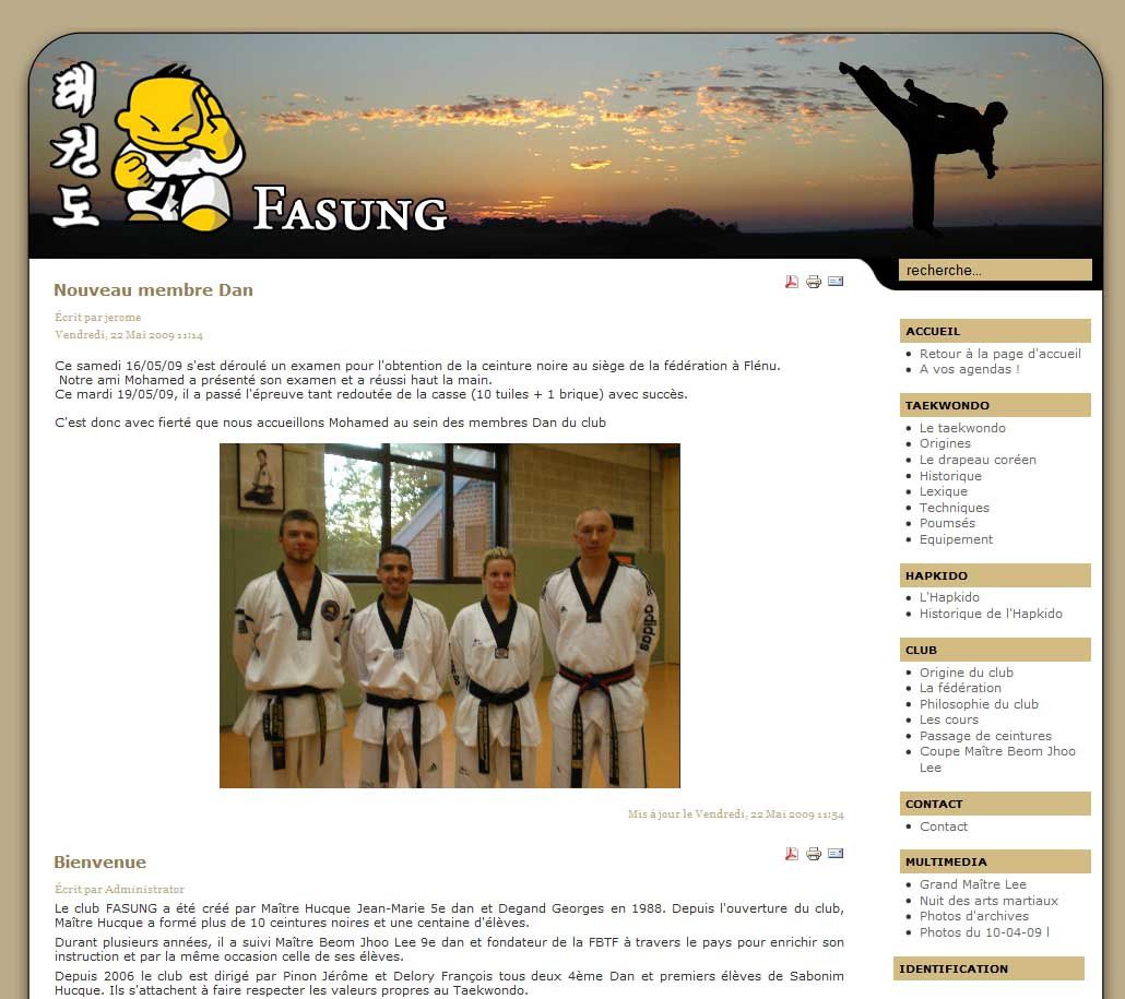 Site web Fasung, club de taekwondo à Tournai