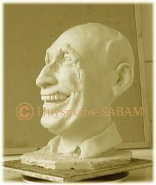 Portrait sculpté en ronde-bosse: caricature Bourvil, profil - Arts et sculpture: sculpteur contemporain
