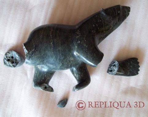 restauration d'une sculpture d'ours en serpentine - Repliqua 3D: sculpteur, artisan d'art