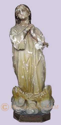 Sculpture religieuse en plâtre polychrome "Ame du Purgatoire" avant restauration - Arts et sculpture: sculpteurs, artisans d'art