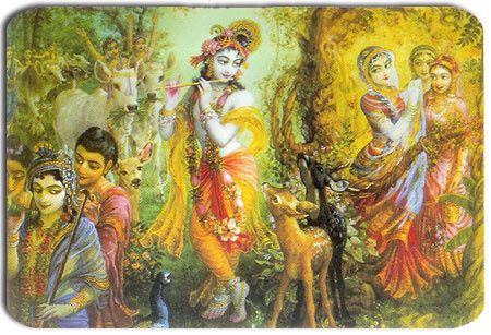 Sri Krishna dans Ses divertissements transcendantaux à Vrindavana 