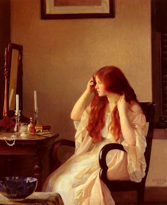 William McGregor Paxton, girl combing her hair 1909