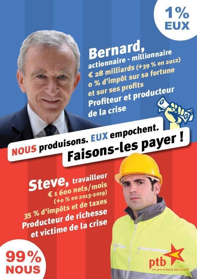 Une affiche du PARTI du TRAVAIL de BELGIQUE que l'on aimerait voir sur