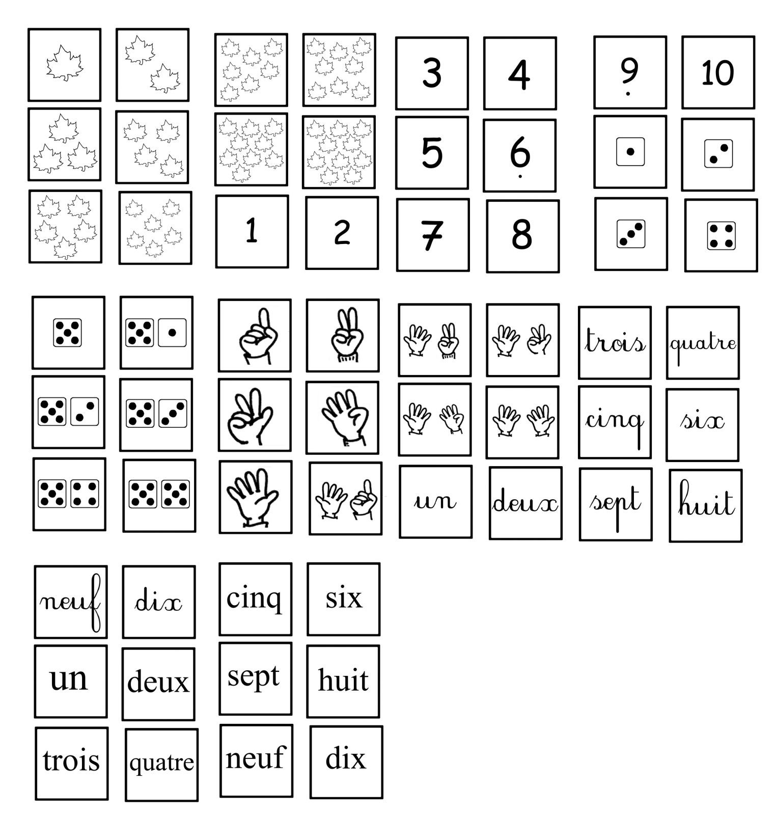 mémory des nombres: 1 à 10 - Crapouilleries