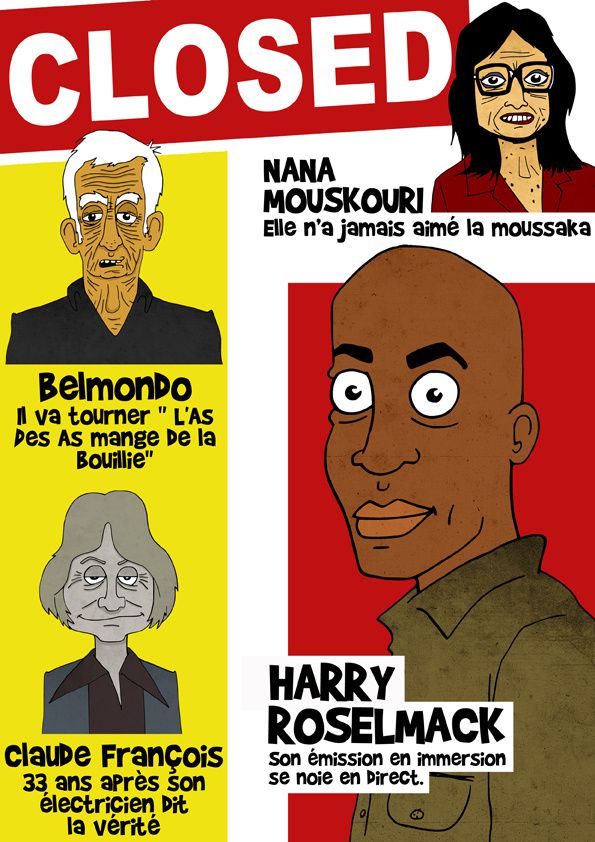 Closed caricatures Mouskouri Belmondo claude françois harr