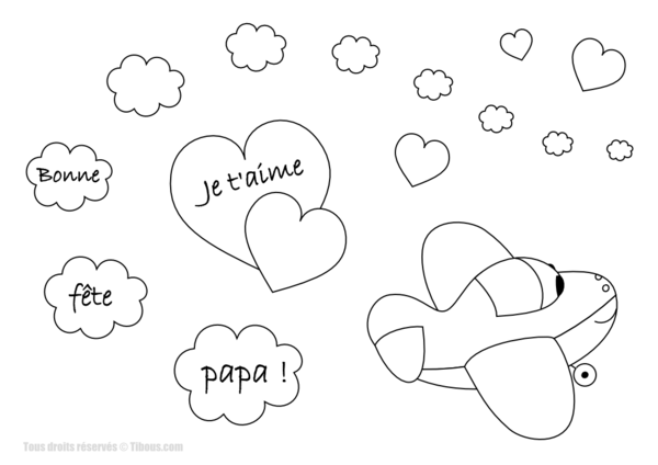 Contes pour enfants - Coloriages de Tibous - Coloriages Fête des pères :  petit avion "bonne fête papa !" - Tibous, contes pour enfants au fil du  temps, coloriages, dessins, jeux éducatifs,