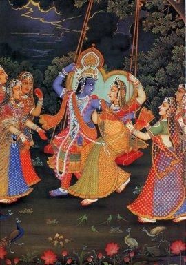 Krishna entouré des gopis de Vrndavana