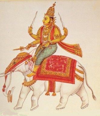 Indra monté sur son éléphant, combattant.