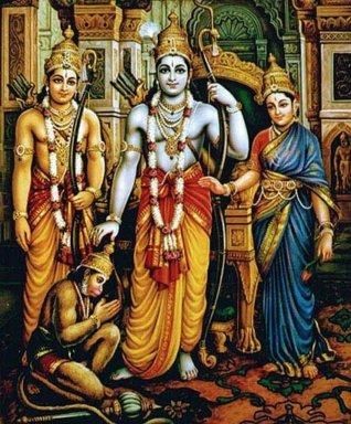 Sri Ramacandra entouré de Sita, Laksmana et Hanuman