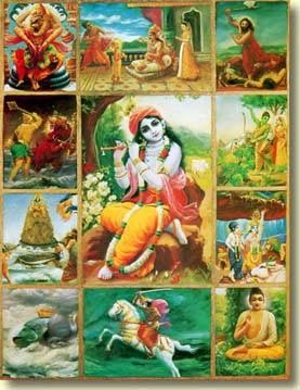 Le Seigneur Krishna entouré de Ses lilas-avataras