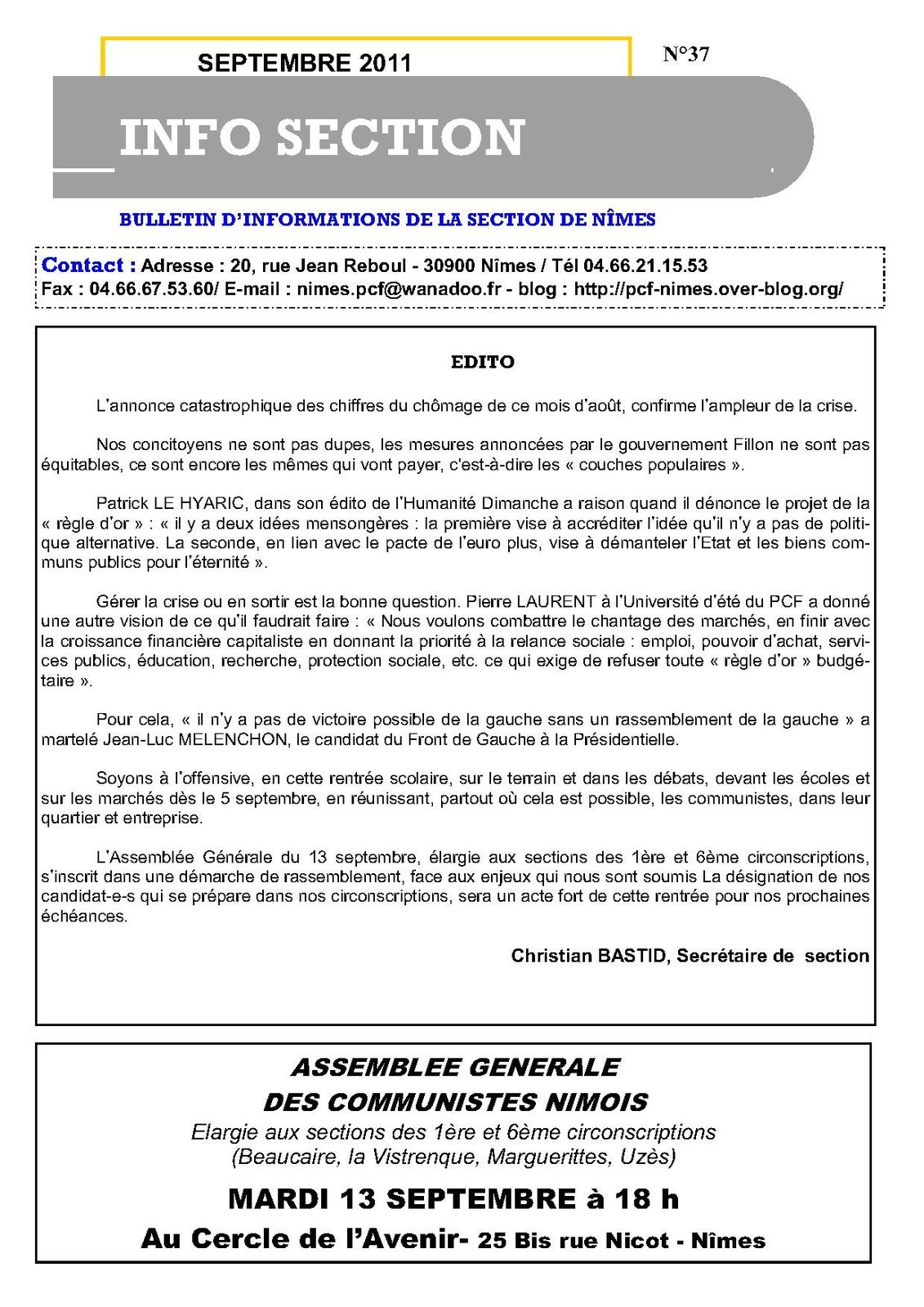 INFO SECTION SEPTEMBRE 2011 - 1