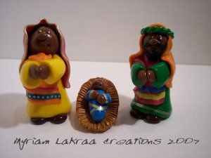 Myriam Lakraa Créations : sainte famille style indien, 2007 - Fimo