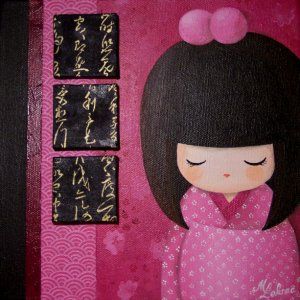 Atuko 2, peinture acrylique sur toile, 20x20 cm - 2008 Myriam Lakraa - Kokeshi