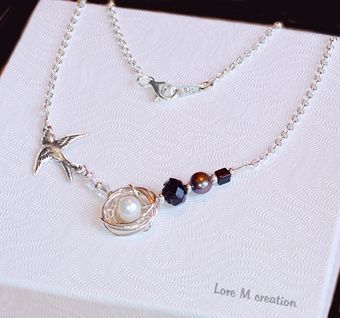 collier, nature, necklace, nid d'oiseau, perles eaux douces, oiseau, argent, bijou, Lore M collier, nature, necklace, nid d'oiseau, perles eaux douces, oiseau, argent, bijou, Lore M