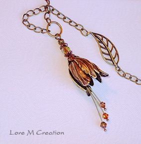 collier, tulipe, fleurs, nature, or antique, bijou, Lore M, tulip necklace collier, tulipe, fleurs, nature, or antique, bijou, Lore M, tulip necklace