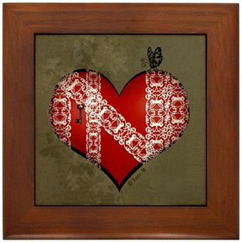 déco coeur dentelle et boîtes/ Lace heart framed tile and boxes