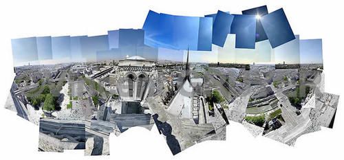 Panorama: The South Tower in the West Facade, Notre Dame in Paris, Archbishop of Paris, France. Panoramic photos