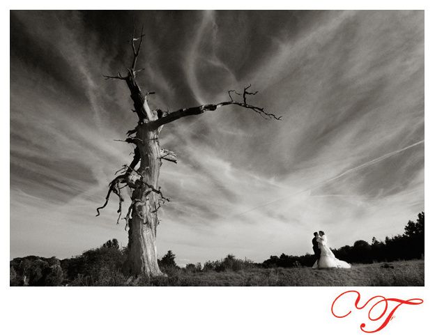 Photographie en noir et blanc de jeunes mariés pour leur mariage