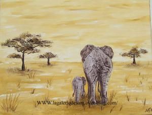 tableau peinture éléphant d'afrique