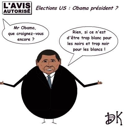 Tags : élection présidentielle Américaine, USA 2008, Barack Obama, John Mc Cain, Sarah Palin pas nue, Joe Biden, Martin Luther King, I had a dream, Etats Unis d'Amérique, Washington, George W. Bush,métis, noir, black, racisme, racistes, KKK, Hillary Clinton, Bill Clinton, John F. Kennedy,l'avis autorisé, dessin humoristique, gag, humour politique