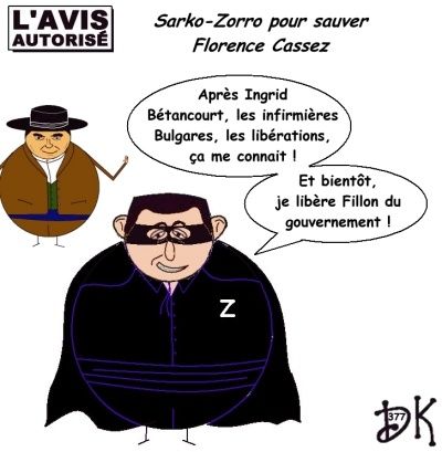 Tags : Florence Cassez, française de 34 ans condamnée à 96 ans de prison au Mexique, peine réduite à 60 ans en appel, Nicolas Sarkozy, président mexicain Calderon, mutinerie, Ciudad Juarez, rapatriement, droit international, séquestration, l'avis autorisé, dessin humoristique, gag politique, humour, Zorro, Bernardo