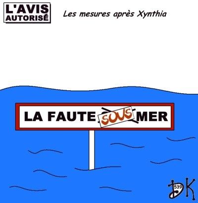 Tags : tempête Xynthia, catastrophe naturelle, inondations, mesures, raz de marée, grande marée, mesures, image humoristique, gag politique, parodie, caricature, dessin de presse, image humour, dessin, joke drôle, l'avis autorisé, dk, que d'eau !, la faute sur mer, la faute sous mer,les pieds dans l'eau