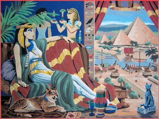 L'Egypte Ancienne et ses pyramides avec la belle Cléopâtre réalisé en sable coloré