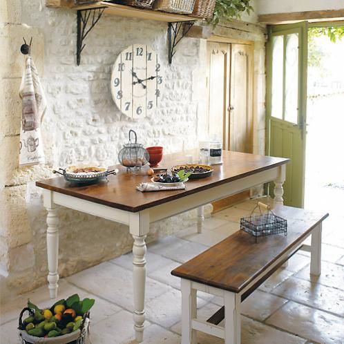 Tables bois massif à pieds blancs Maisons du monde : table à dîner BERGERAC  BROCANTE acacia - Belle journée