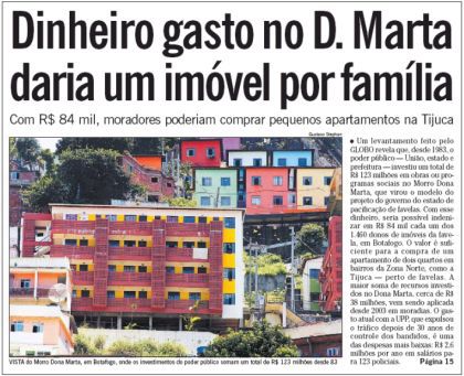 Brazilian newspaper ''O Globo'' on Dona Marta, Nov. 15, 2009