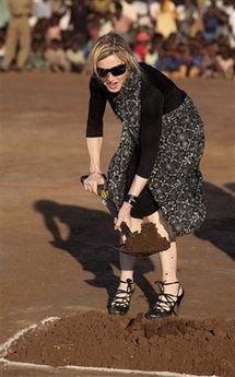 Madonna plants tree, cuts ribbon at Groundbreaking Ceremony for Girls School in Malawi