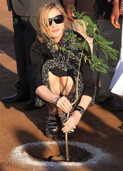 Madonna plants tree, cuts ribbon at Groundbreaking Ceremony for Girls School in Malawi