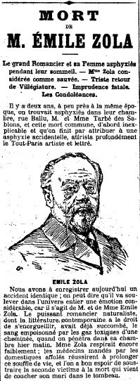 Le petit parisien - 30 septembre 1902 - Mort de Zola