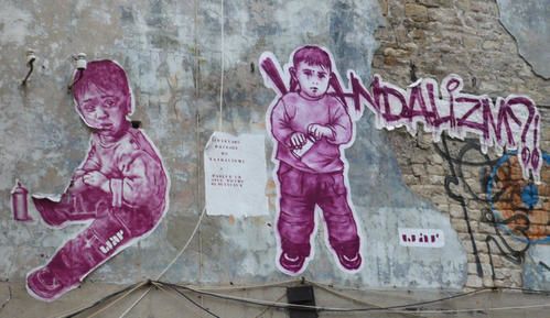 enfants vandalizm art de rue caen