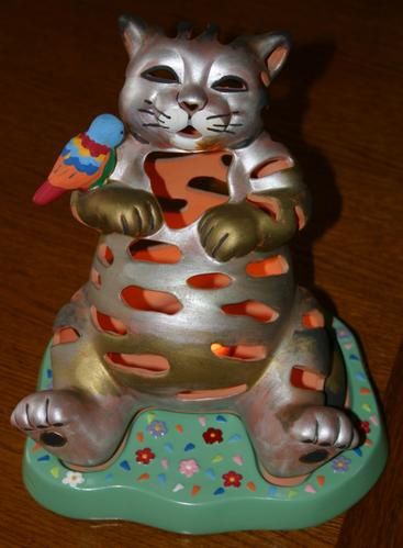 Un photophore-chat peinture sur terre cuite - Les créations de  Bernababou