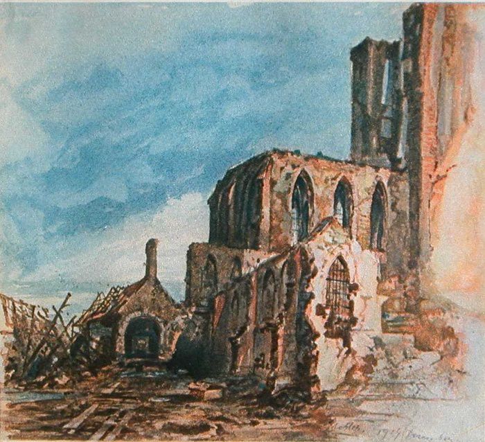 Adolf Hitler, Ruines d'un cloître à Messines, ca 1914