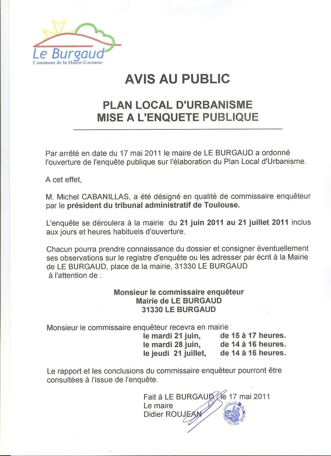 Avis au public d'enquête publique 001