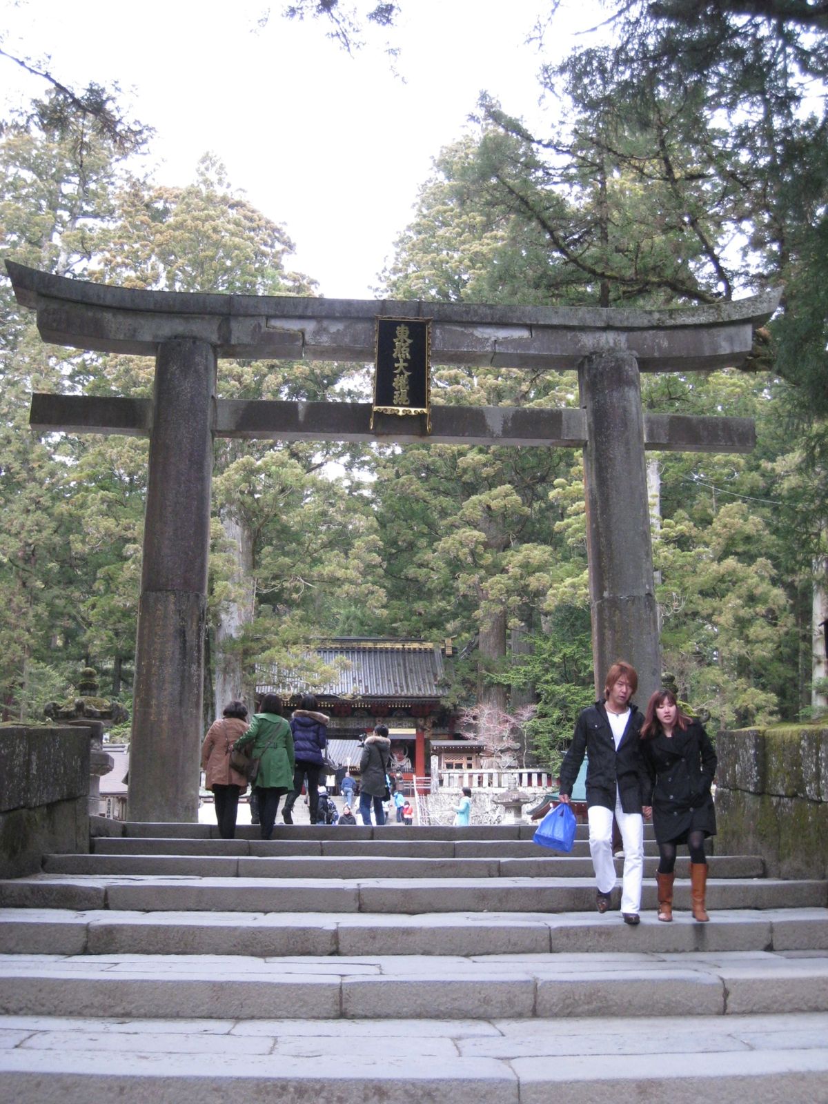 Torii en pierre menant aux temples