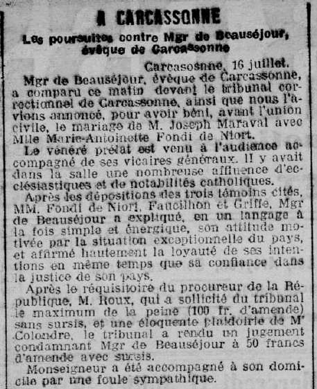 article de L'express du Midi du mercredi 17 juillet 1907 Fo
