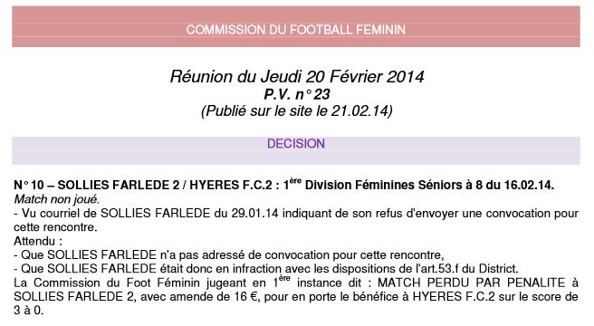 District Décision Essf - FC Hyères