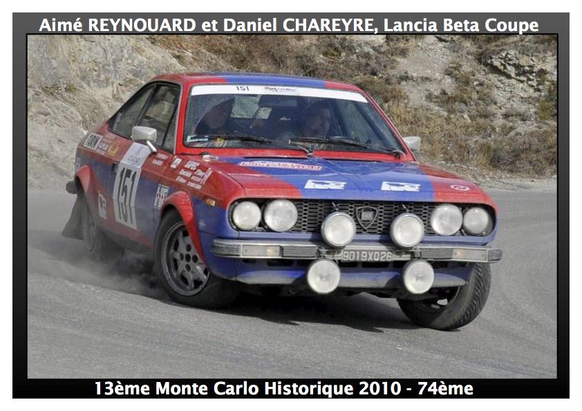 13ème Rallye Monte Carlo Historique 2010. Lancia Beta Coupe de 1975. 74ème au général, 25ème classe 2 des voitures construites entre 1972 et 1979, 39ème de la catégorie.